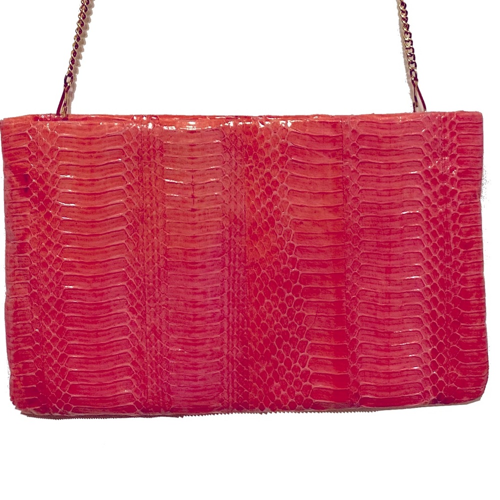 pink genuine snakeskin bag with gold strap